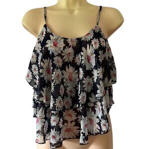 Exist Size M Daisy Print Chiffon Cropped Top Blouse Woman M Tiered Y2K
